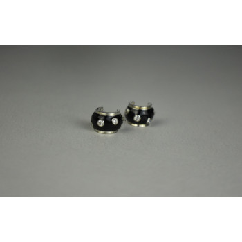 Sky Jewelry Серебряные серьги с черной Эмалью и Фианитами