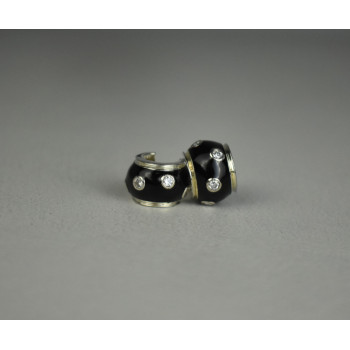Sky Jewelry Серебряные серьги с черной Эмалью и Фианитами