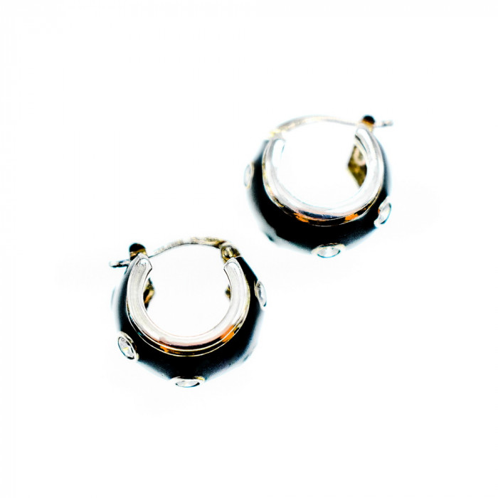 Sky Jewelry Серебряные серьги с черной Эмалью и Фианитами