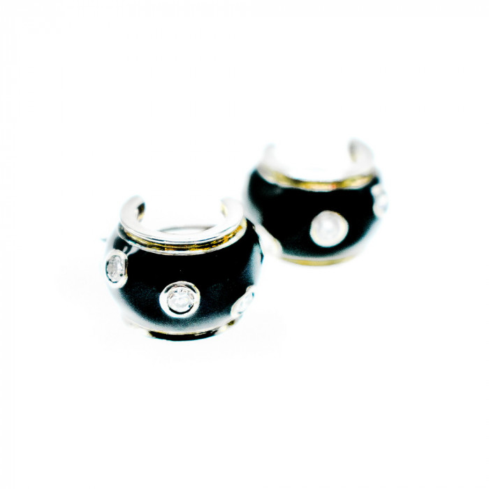 Sky Jewelry Серебряные серьги с черной Эмалью и Фианитами
