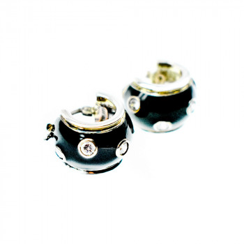 Sky Jewelry Серебряные серьги с черной Эмалью и Фианитами