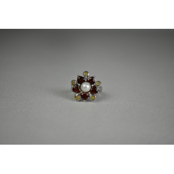 Sky Jewelry Серебряное кольцо с Альмандином, Гелиодором и Жемчугом