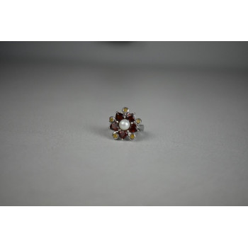 Sky Jewelry Серебряное кольцо с Альмандином, Гелиодором и Жемчугом