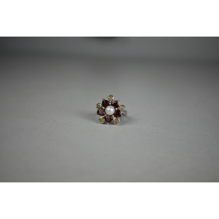 Sky Jewelry Серебряное кольцо с Альмандином, Гелиодором и Жемчугом