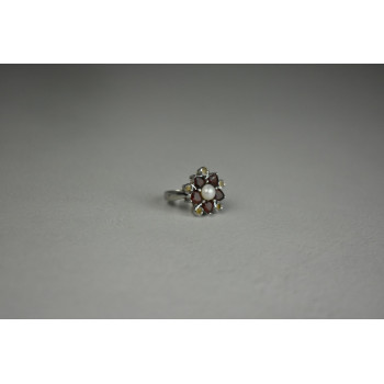 Sky Jewelry Серебряное кольцо с Альмандином, Гелиодором и Жемчугом