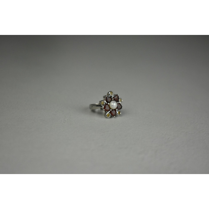 Sky Jewelry Серебряное кольцо с Альмандином, Гелиодором и Жемчугом