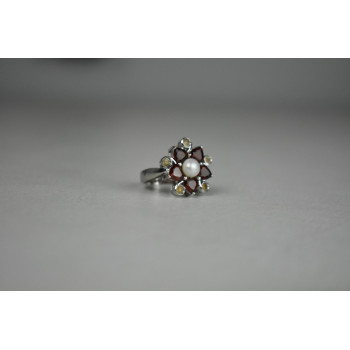 Sky Jewelry Серебряное кольцо с Альмандином, Гелиодором и Жемчугом