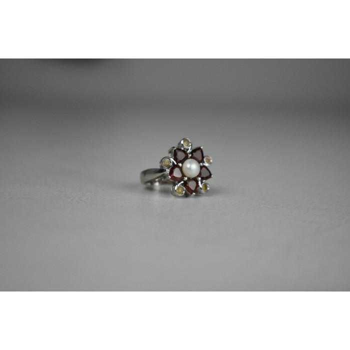 Sky Jewelry Серебряное кольцо с Альмандином, Гелиодором и Жемчугом