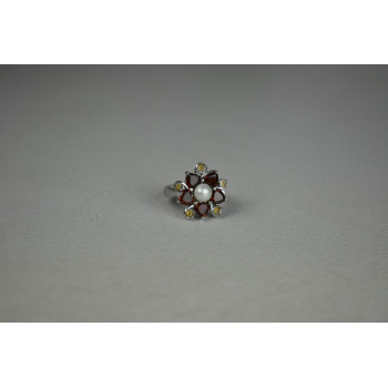 Sky Jewelry Серебряное кольцо с Альмандином, Гелиодором и Жемчугом
