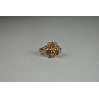 Sky Jewelry Серебряное кольцо в позолоте  с камнем Гессонит и бесцветный Кварц