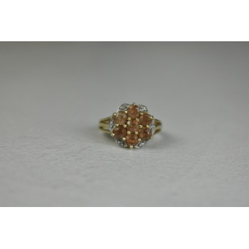 Sky Jewelry Серебряное кольцо в позолоте  с камнем Гессонит и бесцветный Кварц