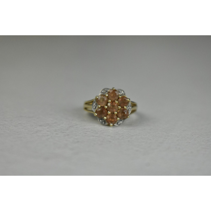 Sky Jewelry Серебряное кольцо в позолоте  с камнем Гессонит и бесцветный Кварц