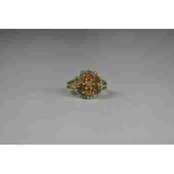 Sky Jewelry Серебряное кольцо в позолоте  с камнем Гессонит и бесцветный Кварц