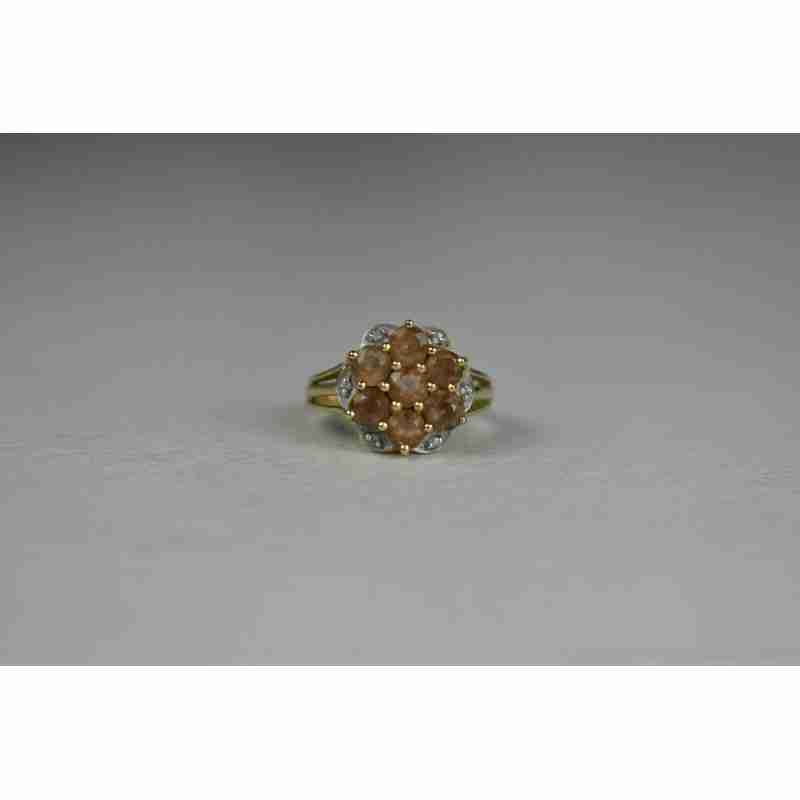 Sky Jewelry Серебряное кольцо в позолоте  с камнем Гессонит и бесцветный Кварц