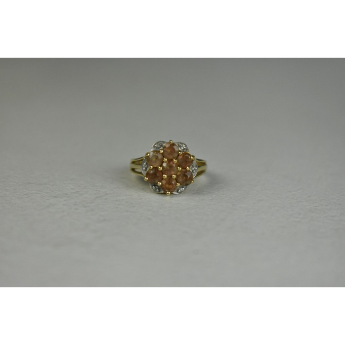 Sky Jewelry Серебряное кольцо в позолоте  с камнем Гессонит и бесцветный Кварц