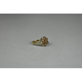 Sky Jewelry Серебряное кольцо в позолоте  с камнем Гессонит и бесцветный Кварц