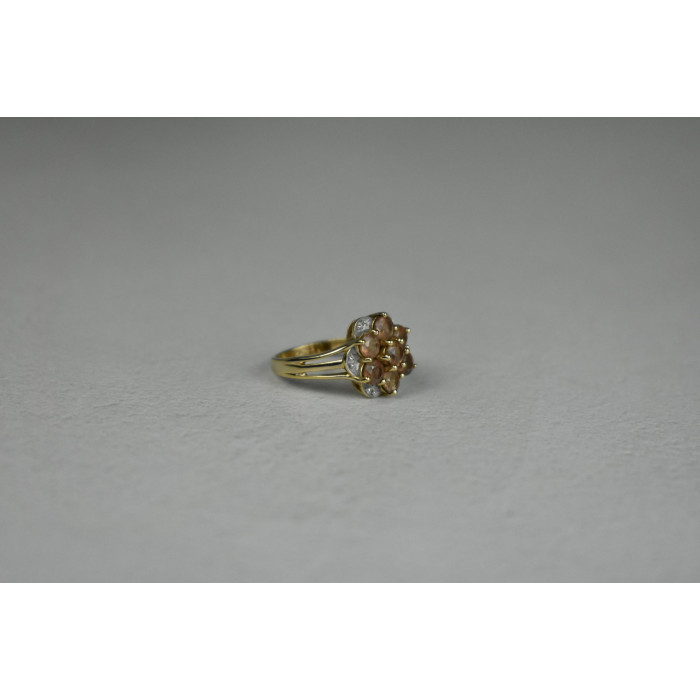 Sky Jewelry Серебряное кольцо в позолоте  с камнем Гессонит и бесцветный Кварц