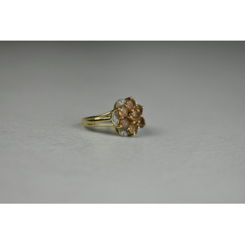 Sky Jewelry Серебряное кольцо в позолоте  с камнем Гессонит и бесцветный Кварц