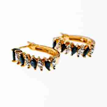Sky Jewelry Серебряные серьги в позолоте с Сапфирами и Фианитами