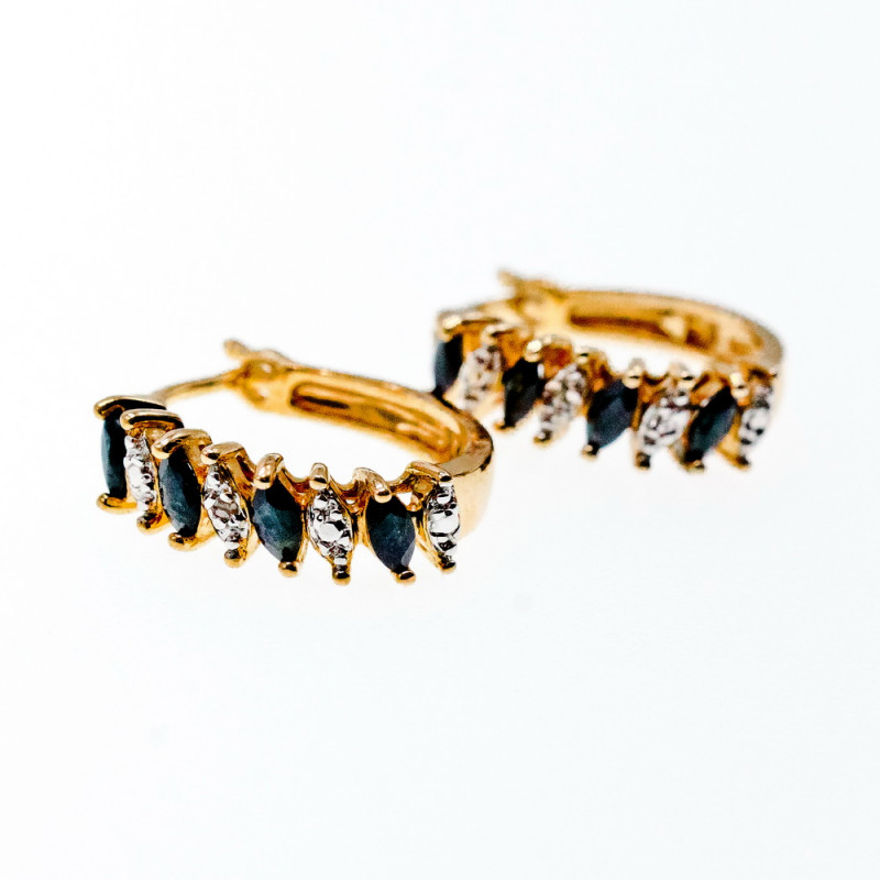 Sky Jewelry Серебряные серьги в позолоте с Сапфирами и Фианитами