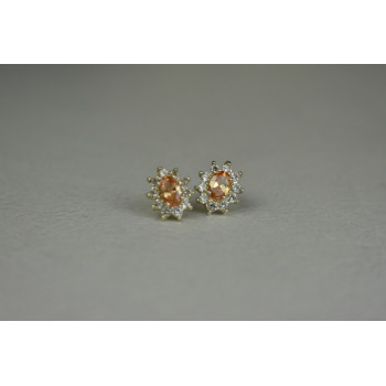 Sky Jewelry Серебряные серьги-гвоздики с Цитрином и Фианитами  *Весенние Цветы*