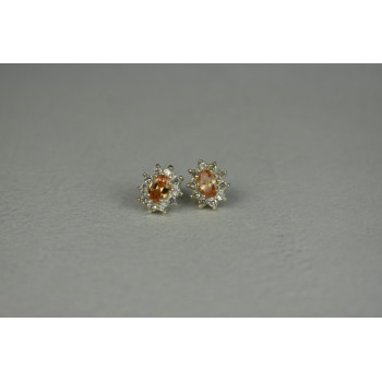 Sky Jewelry Серебряные серьги-гвоздики с Цитрином и Фианитами  *Весенние Цветы*