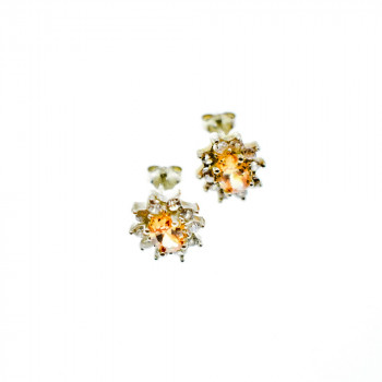 Sky Jewelry Серебряные серьги-гвоздики с Цитрином и Фианитами  *Весенние Цветы*