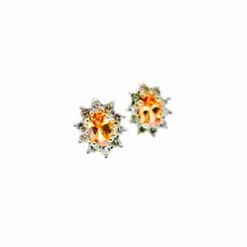 Sky Jewelry Серебряные серьги-гвоздики с Цитрином и Фианитами  *Весенние Цветы*