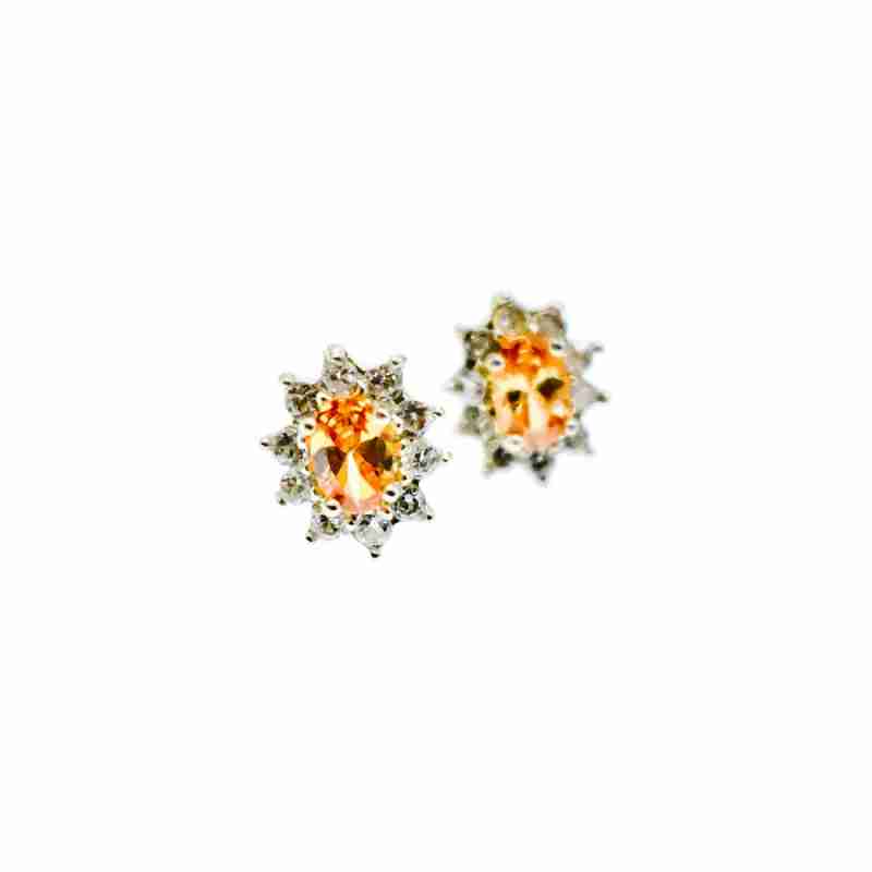Sky Jewelry Серебряные серьги-гвоздики с Цитрином и Фианитами  *Весенние Цветы*