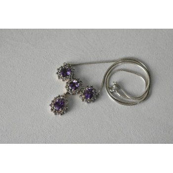 Sky Jewelry Серебряное ожерелье с камнями фиолетовый Турмалин и бесцветная Шпинель