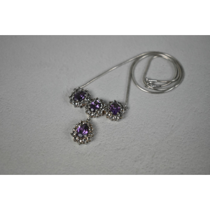 Sky Jewelry Серебряное ожерелье с камнями фиолетовый Турмалин и бесцветная Шпинель