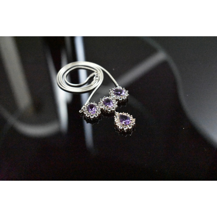 Sky Jewelry Серебряное ожерелье с камнями фиолетовый Турмалин и бесцветная Шпинель