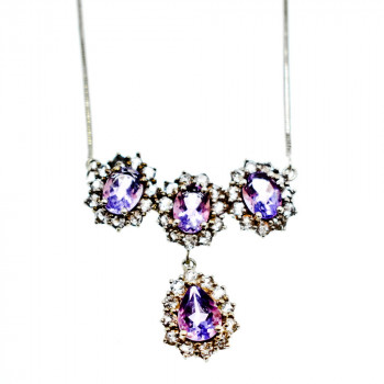 Sky Jewelry Серебряное ожерелье с камнями фиолетовый Турмалин и бесцветная Шпинель