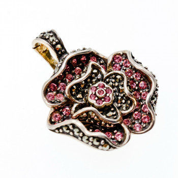 Sky Jewelry Серебряный Кулон  925 проба с камнями Черная и Розовая  Шпинель  *Роза*