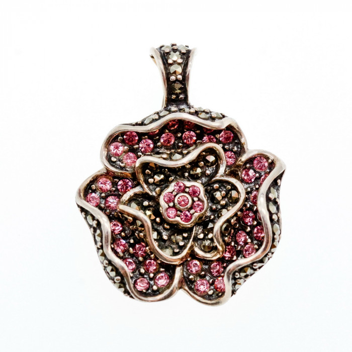 Sky Jewelry Серебряный Кулон  925 проба с камнями Черная и Розовая  Шпинель  *Роза*