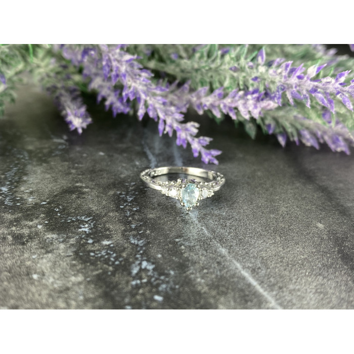 Sky Jewelry Серебряное кольцо с Аквамарином и Фианитами