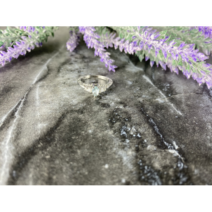 Sky Jewelry Серебряное кольцо с Аквамарином и Фианитами