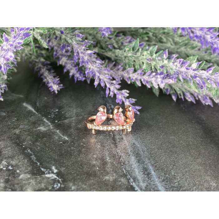 Sky Jewelry Серебряное кольцо 925 проба в розовой позолоте с Розовым Сапфиром и Фианитами *Птицы