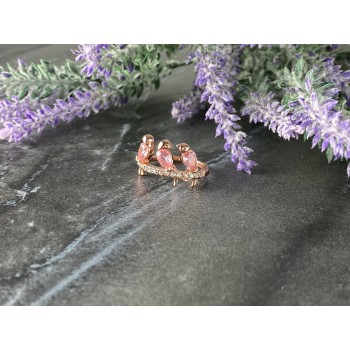 Sky Jewelry Серебряное кольцо 925 проба в розовой позолоте с Розовым Сапфиром и Фианитами *Птицы