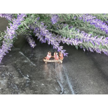 Sky Jewelry Серебряное кольцо 925 проба в розовой позолоте с Розовым Сапфиром и Фианитами *Птицы