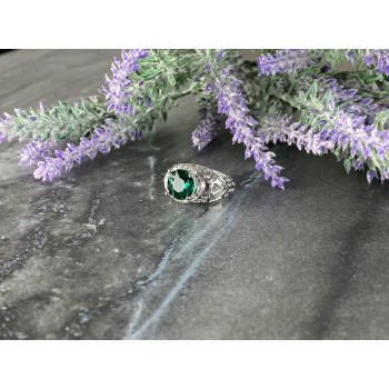 Sky Jewelry Серебряное кольцо с Изумрудом и Фианитами 925 проба