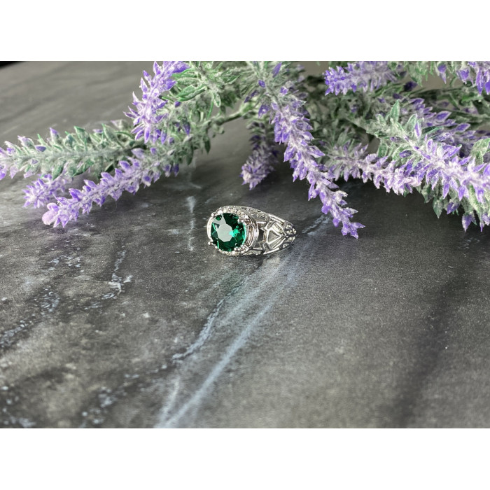 Sky Jewelry Серебряное кольцо с Изумрудом и Фианитами 925 проба