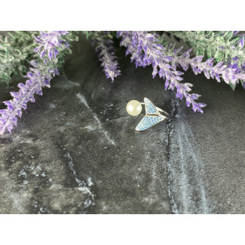 Sky Jewelry Серебряное кольцо с Жемчугом и камнями Аквамарин
