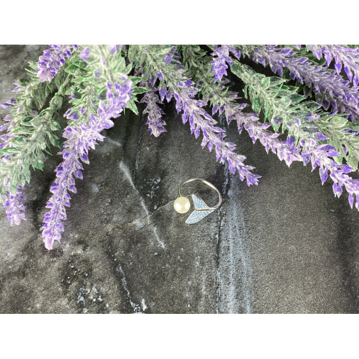 Sky Jewelry Серебряное кольцо с Жемчугом и камнями Аквамарин