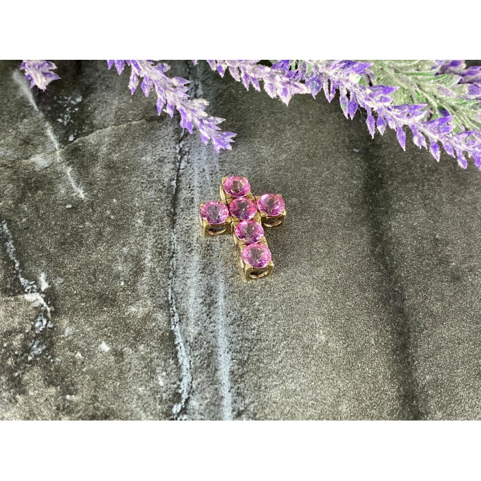 Sky Jewelry Серебряный крестик в позолоте с камнями  Розовый Топаз 925 проба