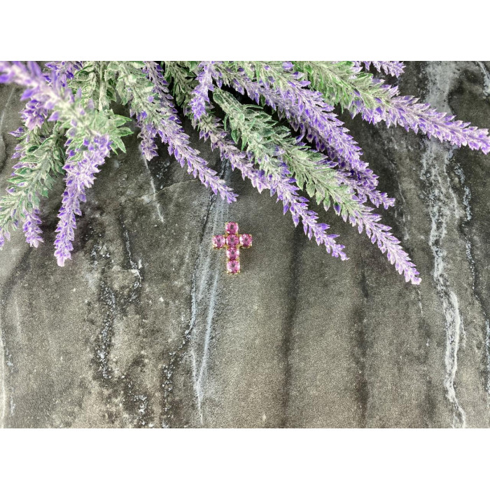 Sky Jewelry Серебряный крестик в позолоте с камнями  Розовый Топаз 925 проба