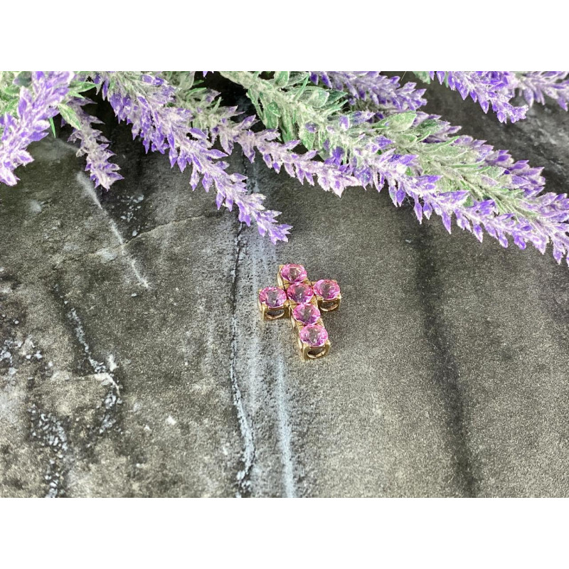 Sky Jewelry Серебряный крестик в позолоте с камнями  Розовый Топаз 925 проба