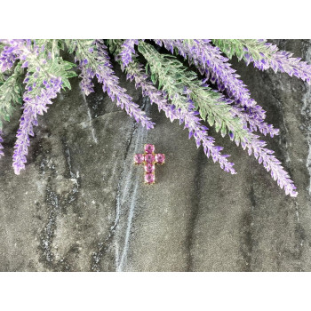 Sky Jewelry Серебряный крестик в позолоте с камнями  Розовый Топаз 925 проба