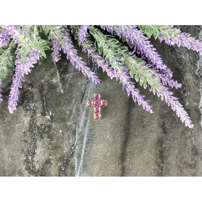 Sky Jewelry Серебряный крестик в позолоте с камнями  Розовый Топаз 925 проба