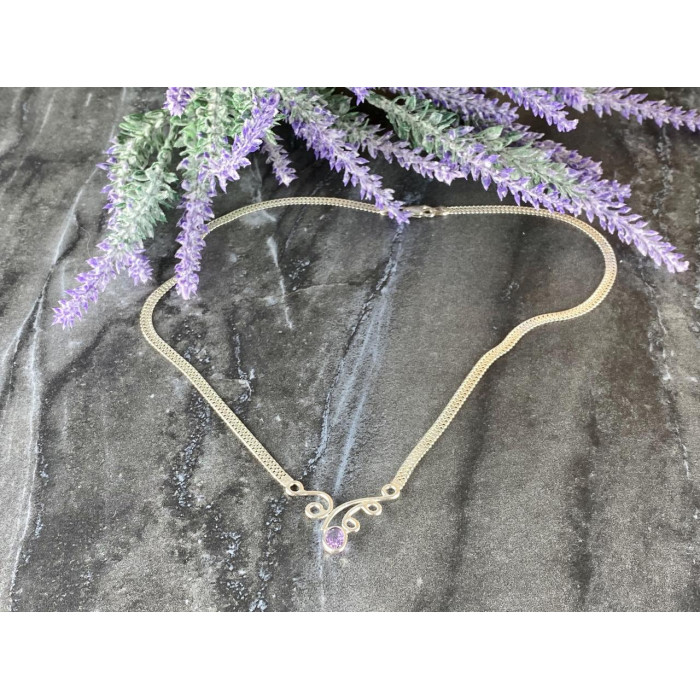 Sky Jewelry Серебряное ожерелье с Аметистом 925 проба Италия